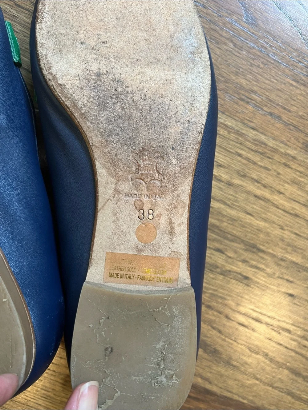 Women's Two-Tone Leather Loafers in Navy, Cream & Green